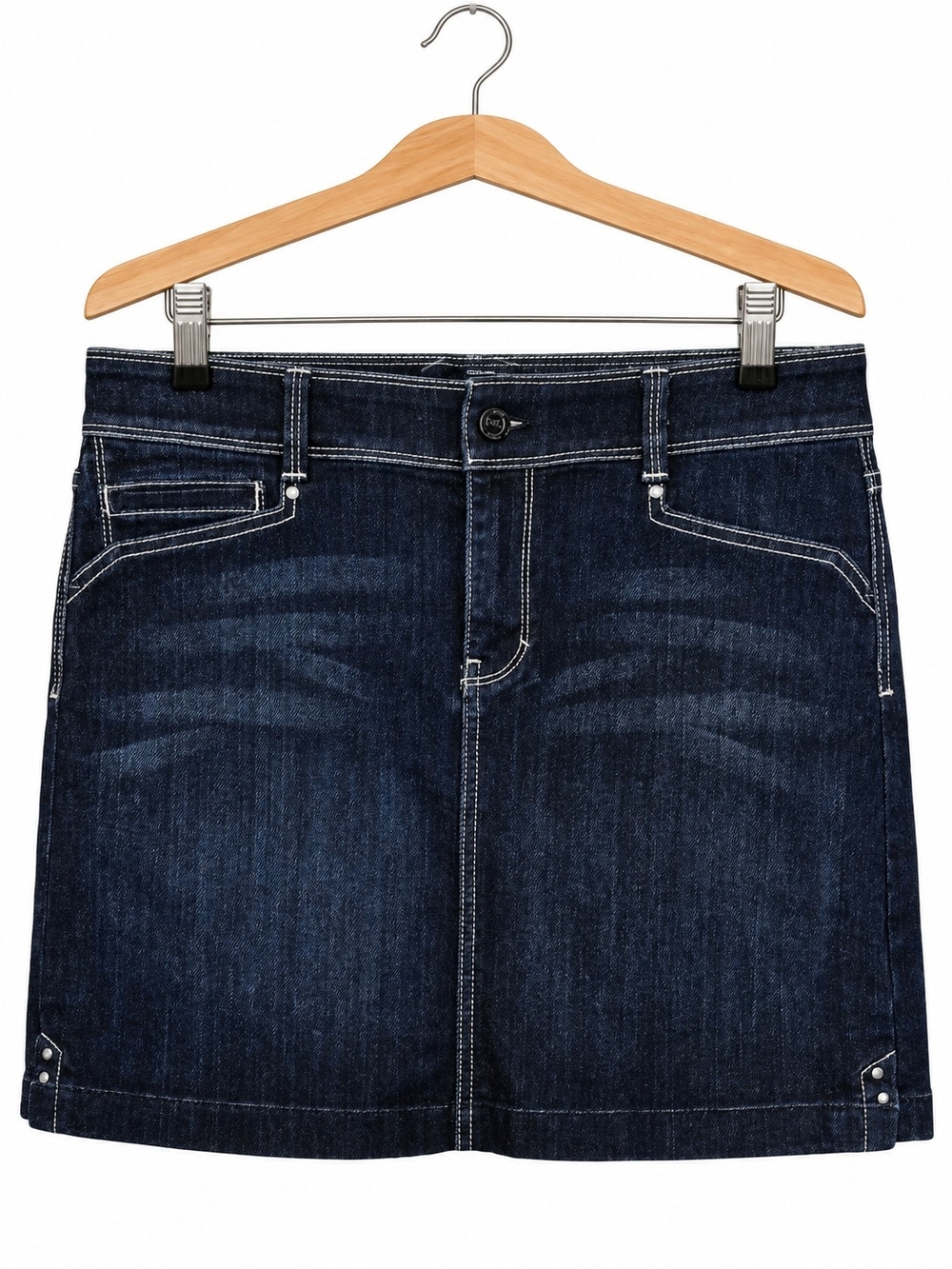WHBM Women’s 8 Dark Wash Embellished Rhinestone Denim Mini Skirt